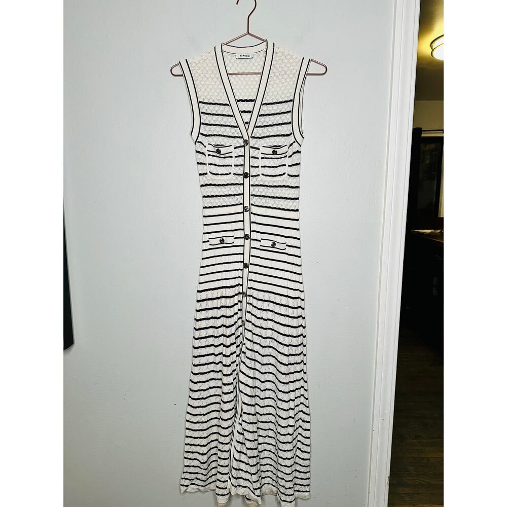 SANDRO White Black Stripes Sleevesless Metallic Buttons Molina Shirt Dress 36 - Picture 6 of 16